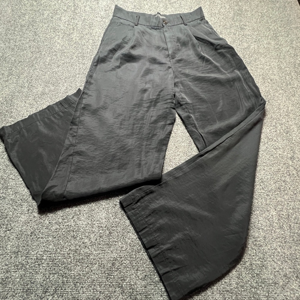 Zara Black Wide Leg High Waisted Pleated Trousers Pants Size M Work Evening - Picture 1 of 11